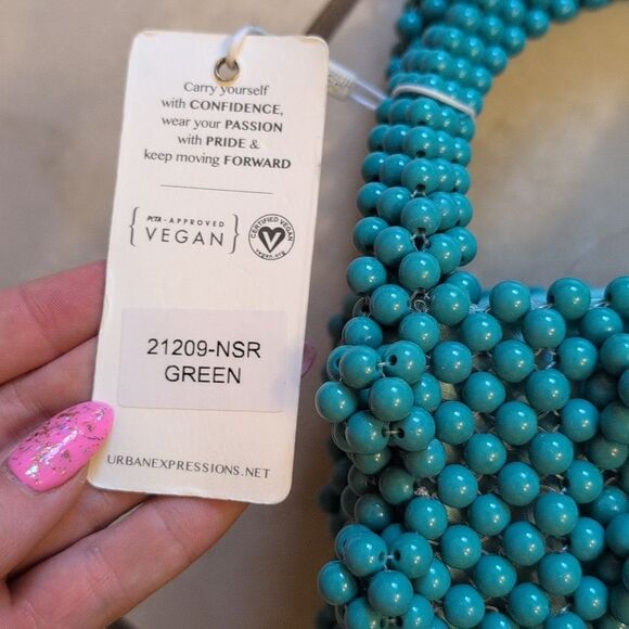 NWT Urban Expressions Turquoise Beaded Blue Handbag minibag - Picture 3 of 10